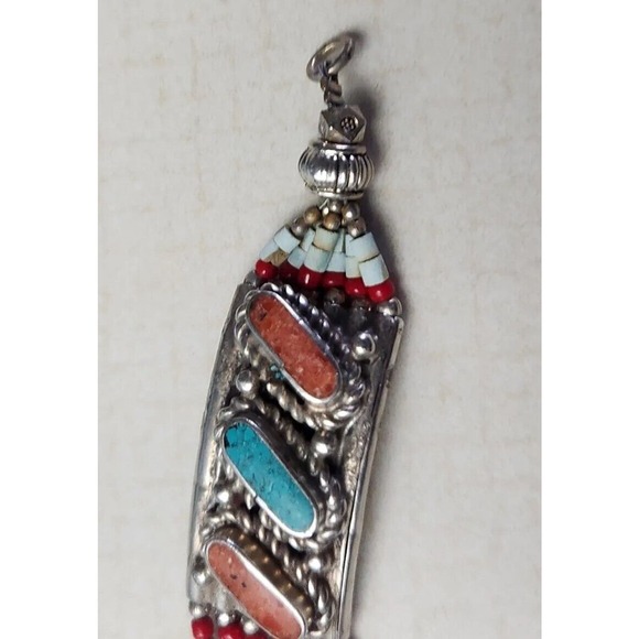 Sterling Silver .925 Coral, Turquoise Bracelet Balinese Made (defect) - Picture 4 of 7